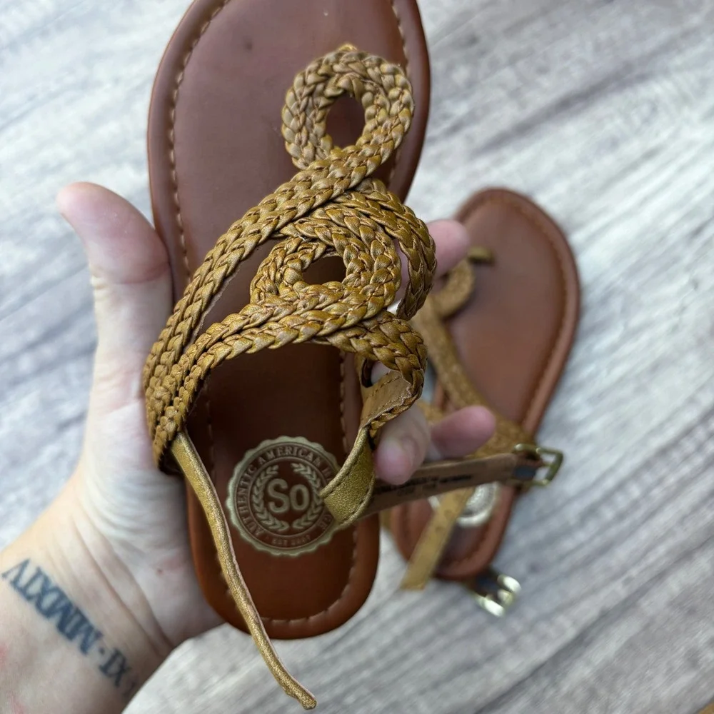 SO American Heritage Braided Strap Brown‎ Sandals - Kid's Size 12